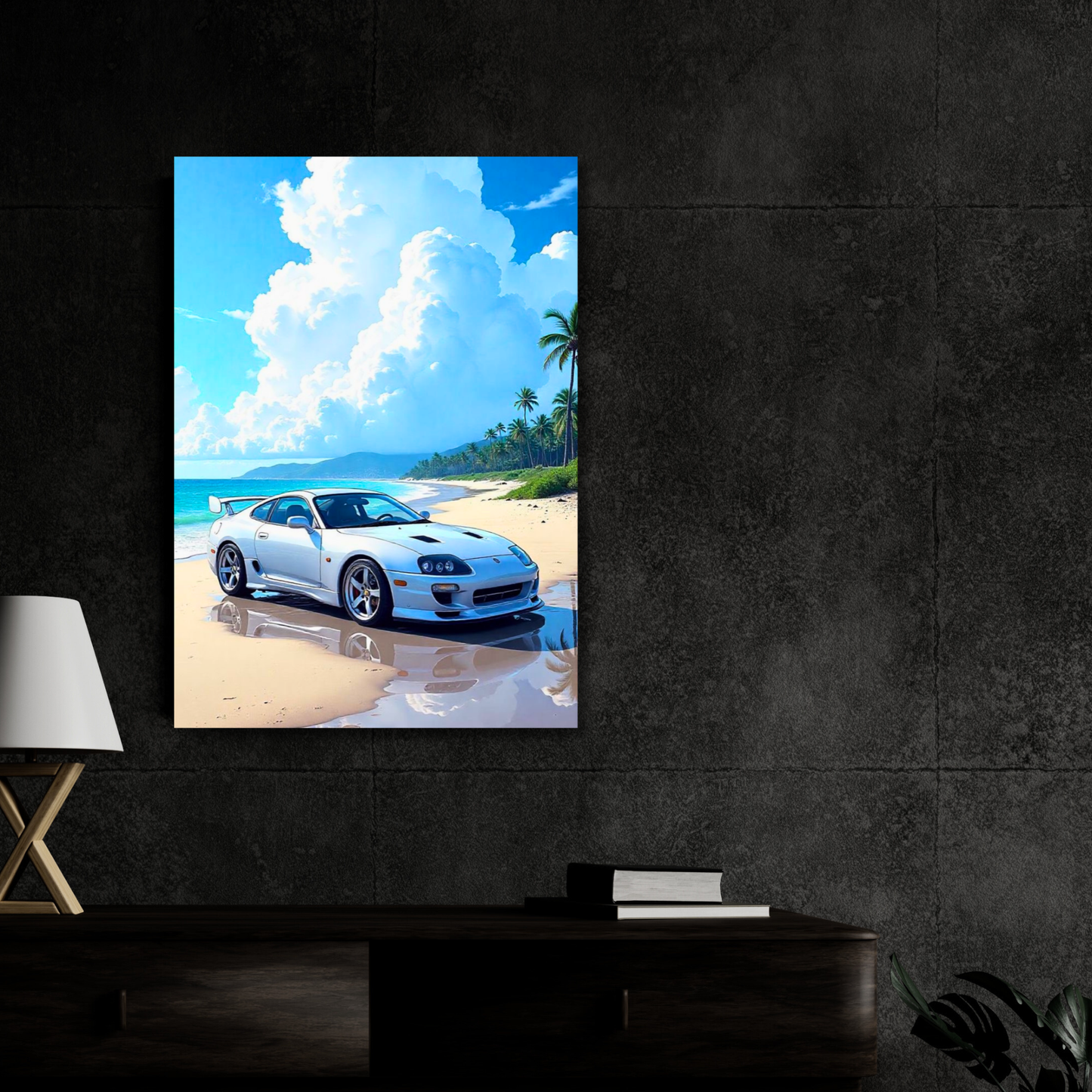 Toyota Supra Aesthetic Poster Wall Art | Tropical JDM Sports Car Artwork for Office, Garage & Gaming Room
