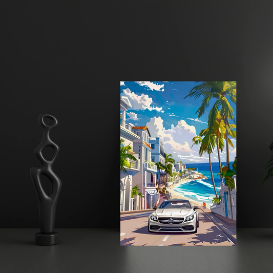 Luxury Coastal Supercar Poster for Room Aesthetic | Premium Beachside Sports Car Wall Art for Bedroom, Gaming Room, Office & Man Cave | Modern Tropical Car Artwork Decor