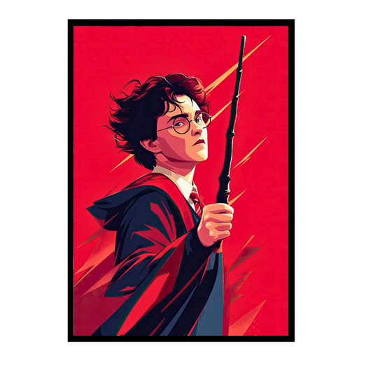 Harry Potter-Young Wizard Hero Wall Art 2D Framed Poster | Harry Potter Inspired Magical Character with Wand | HD High Gloss Finish Fantasy Art Print | Premium Wall Frame for Bedroom, Study & Gifting