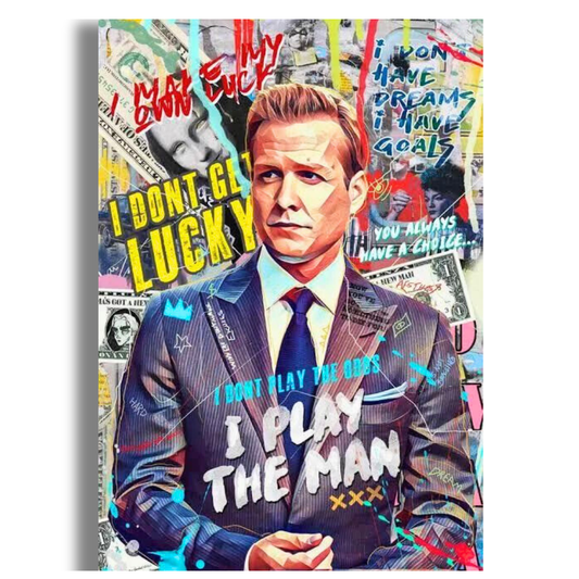 Harvey Specter Quote Wall Poster | “I Don’t Play the Odds, I Play the Man” Motivational Pop Art | Modern Office & Bedroom Wall Decor | Premium Glossy Poster