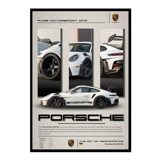 Porsche 911 GT3 RS Inspired 2D Wall Art Frame – A4 Premium High-Gloss Sports Car Poster | Motorsport Performance Décor for Home, Office & Studio