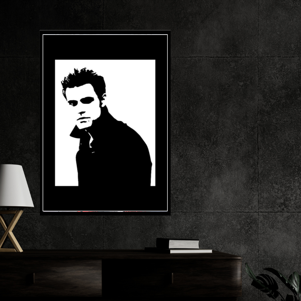 STEFAN SALVATORE Portrait 2D Framed Wall Art Poster | The Vampire Diaries Aesthetic | HD Gloss Finish Black & White Gothic Wall Frame