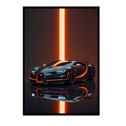 Bugatti Chiron Super Sport Inspired 2D Car Art Frame – A4 Size Premium High-Gloss Wall Decor | Luxury Hypercar Poster Frame for Home, Office & Studio