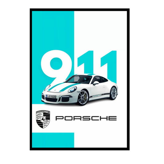 P0RSCHE 911 Sports Car Inspired 2D Wall Art Frame – A4 Size Premium High-Gloss Car Poster | Luxury Automotive Décor for Home, Office & Studio