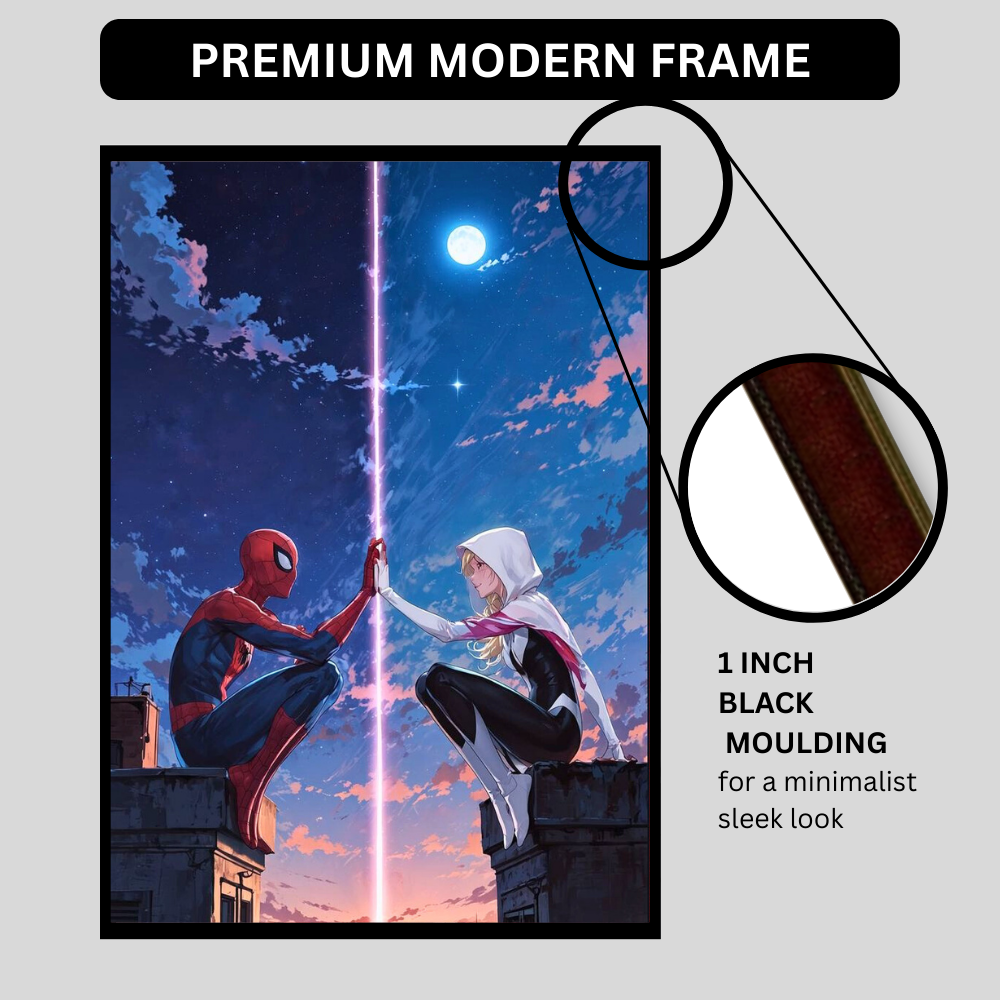 Parallel Souls Love Wall Art 2D Framed Poster | Sp1der-Man & Gwean Spider Inspired Romantic Superhero Couple | Love Across Universes & Destiny | HD High Gloss Finish Premium Wall Frame | Romantic Gift for Lovers & Couples