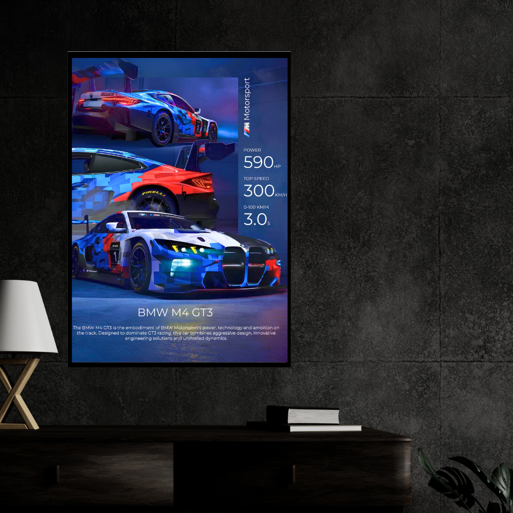 BMW M4 GT3 Car Wall Art – Premium Automotive Decor for Car Enthusiasts