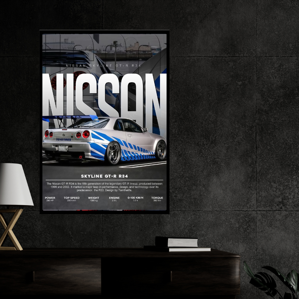 Nissan Skyline GT-R R34 Car Wall Art – Premium Automotive Decor for Car Enthusiasts