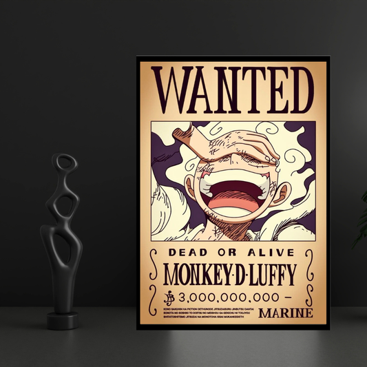Monkey D. Luffy Wanted Poster Wall Art 2D Framed | One Piece Anime Character Bounty Artwork | Dead or Alive Pirate Poster | HD High Gloss Finish | Premium Wall Frame for Anime Fans & Collectors