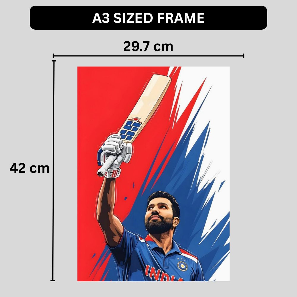 Rohit Sharma Hitman Cricket Wall Poster | Premium Glossy Indian Cricket Wall Art for Bedroom & Office | High Quality Print