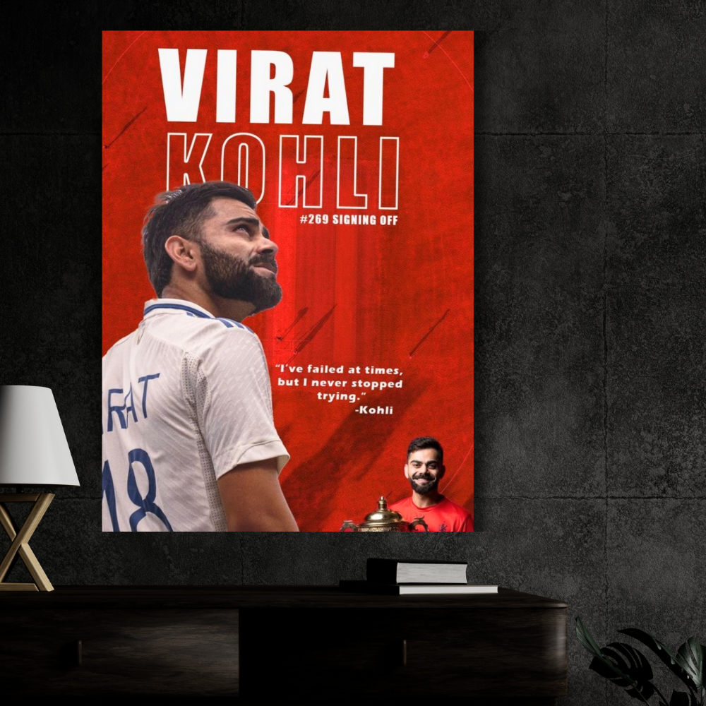 Virat Kohli Inspired Cricket Wall Poster | Premium Glossy Indian Cricket Legend Wall Art for Bedroom & Office | High Quality Print