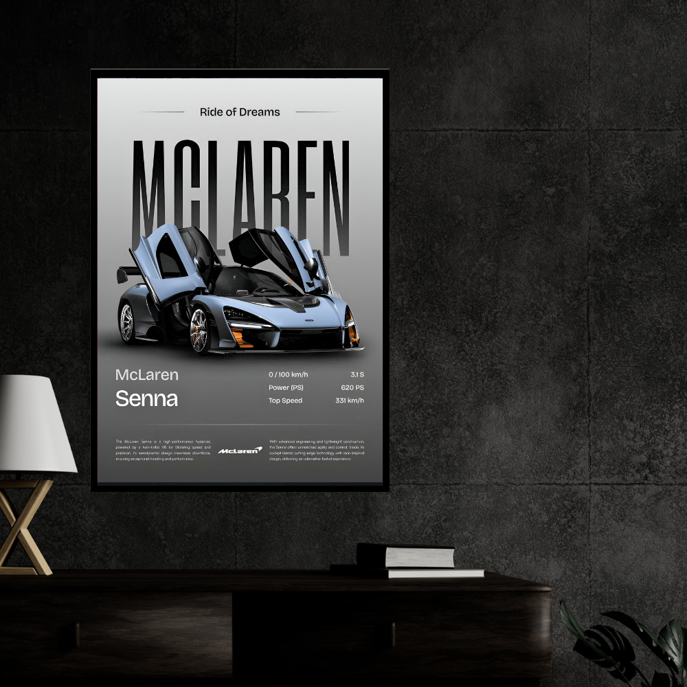 McLaren Senna Framed Car Wall Art – Premium Automotive Decor for Car Enthusiasts