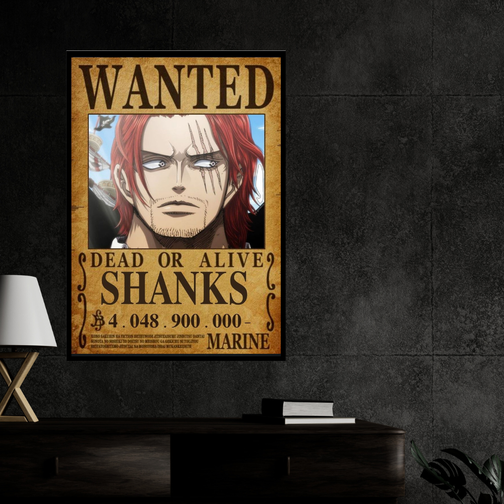 Shanks Wanted Poster Wall Art 2d frame | One P!ece Anime Emperor Character Bounty Frame | Dead or Alive Pirate Poster | HD High Gloss Finish | Premium Framed Wall Decor for Anime Fans
