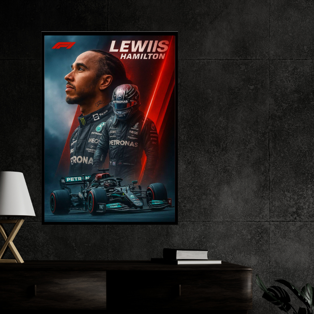Premium Lewis Hamilton 2D Car Frame – Formula 1 Wall Art for Racing Fans & Collectors | Mercedes-AMG F1 Inspired Decor