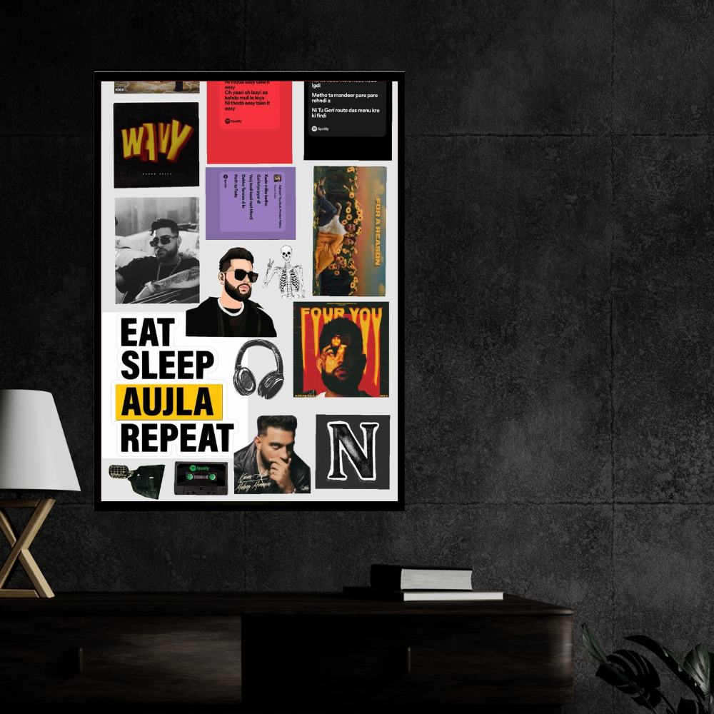 Karan Aujla Music Wall Art A4 Premium 2D Glossy Frame – Modern Punjabi Artist Collage Poster | Aesthetic Rap & Hip-Hop Wall Decor for Bedroom, Studio & Music Lovers