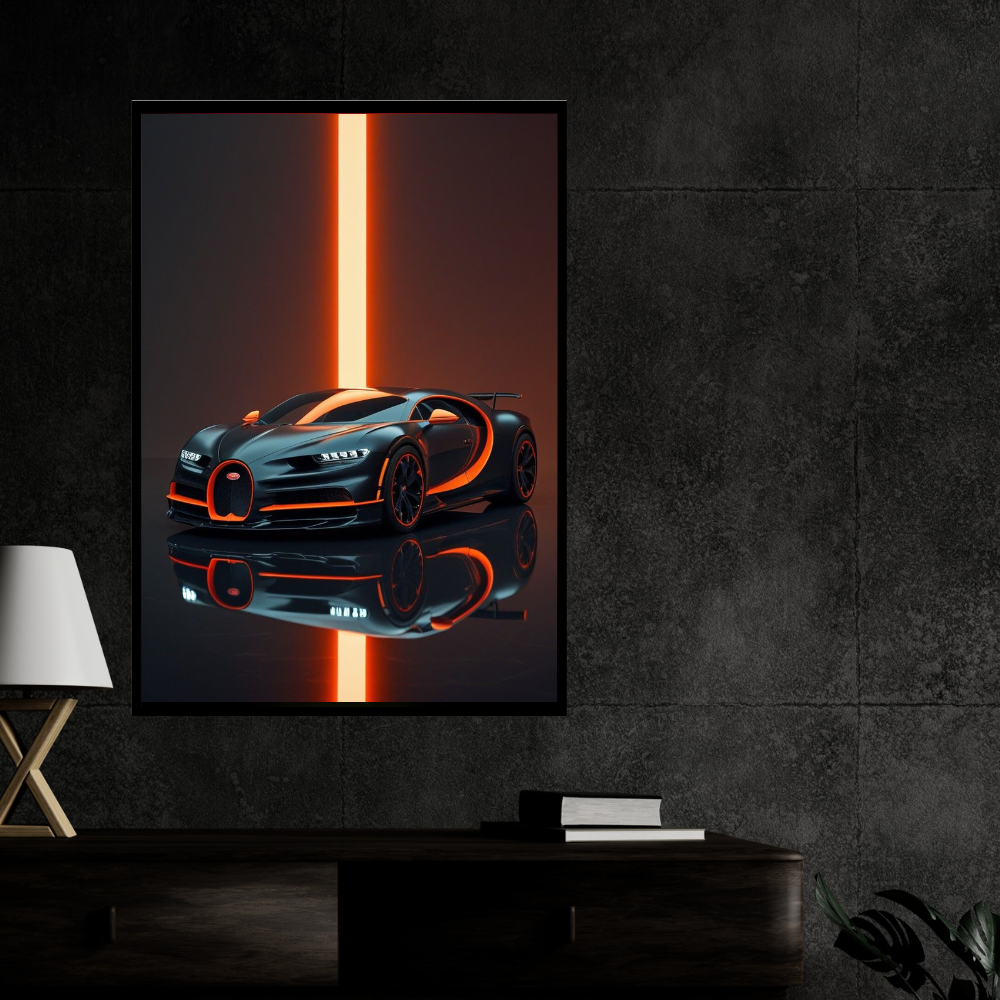 Bugatti Chiron Super Sport Inspired 2D Car Art Frame – A4 Size Premium High-Gloss Wall Decor | Luxury Hypercar Poster Frame for Home, Office & Studio