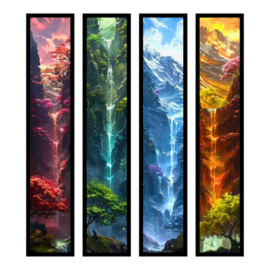Premium Set of 4 Vertical Landscape Wall Art Frames – Modern Nature Seasons Waterfall Artwork – Aesthetic Multicolor Scenic 2D Framed Wall Decor for Living Room, Bedroom, Office & Hallway