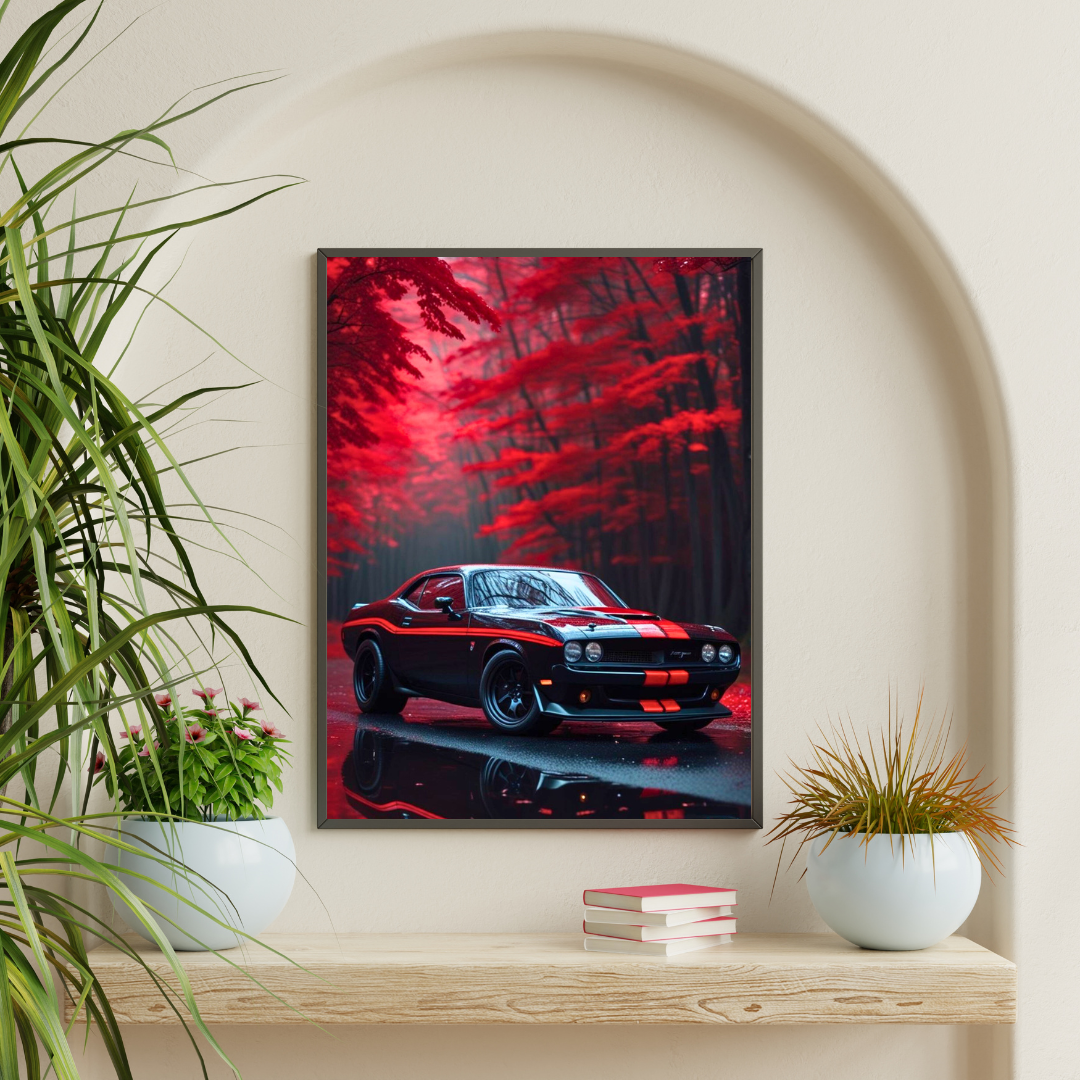 Dodge Challenger Framed Car Wall Art – Premium Automotive Decor for Car Enthusiasts