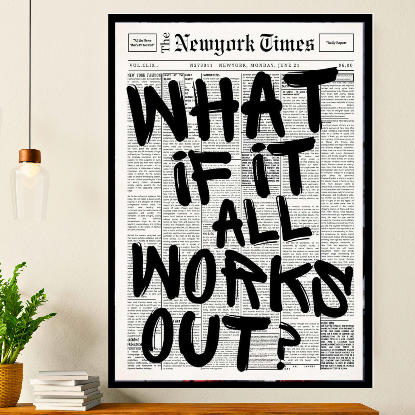 “What If It All Works Out?” Motivational Wall Frame | Bold Typography Newspaper Style Art | Premium Black & White Inspirational Wall Decor for Home & Office