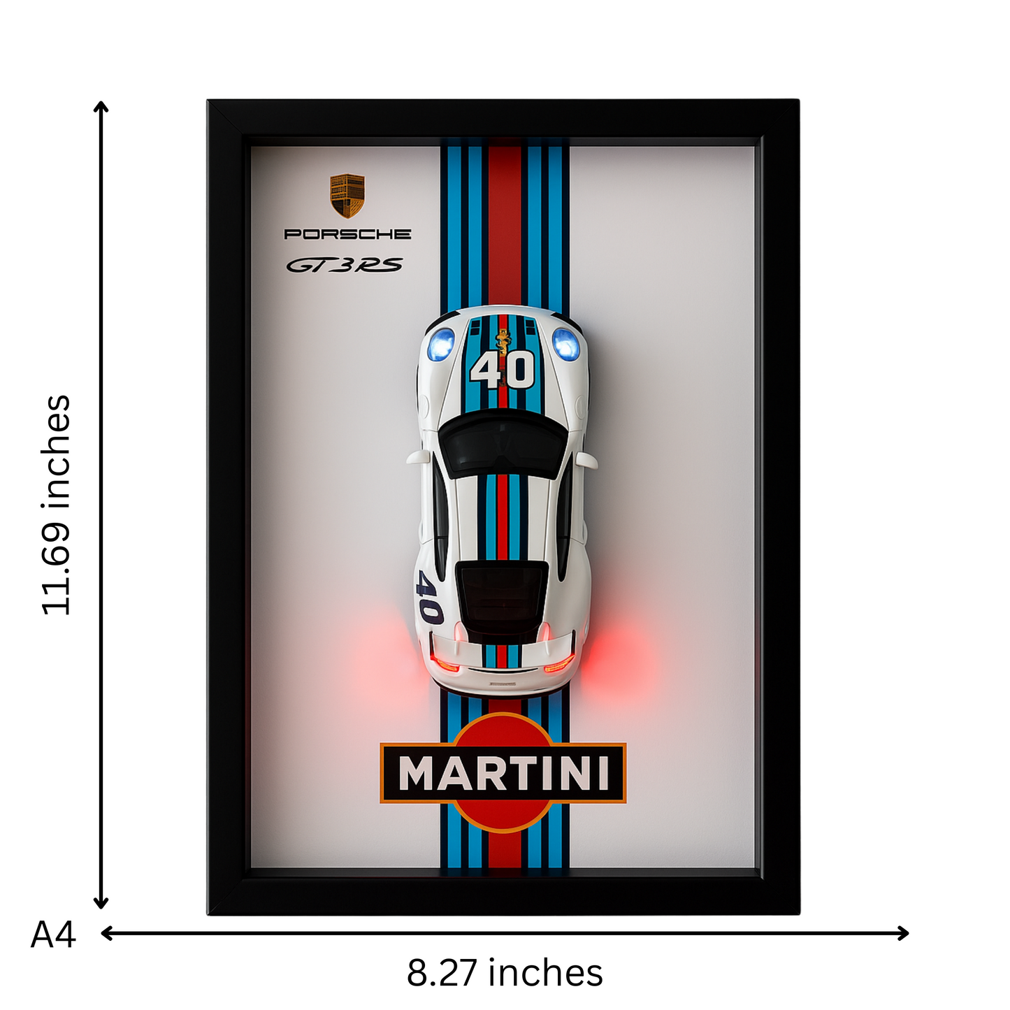 Porsche GT3RS Martini 3D Supercar Wall Art – Diecast Car 1:32 Model