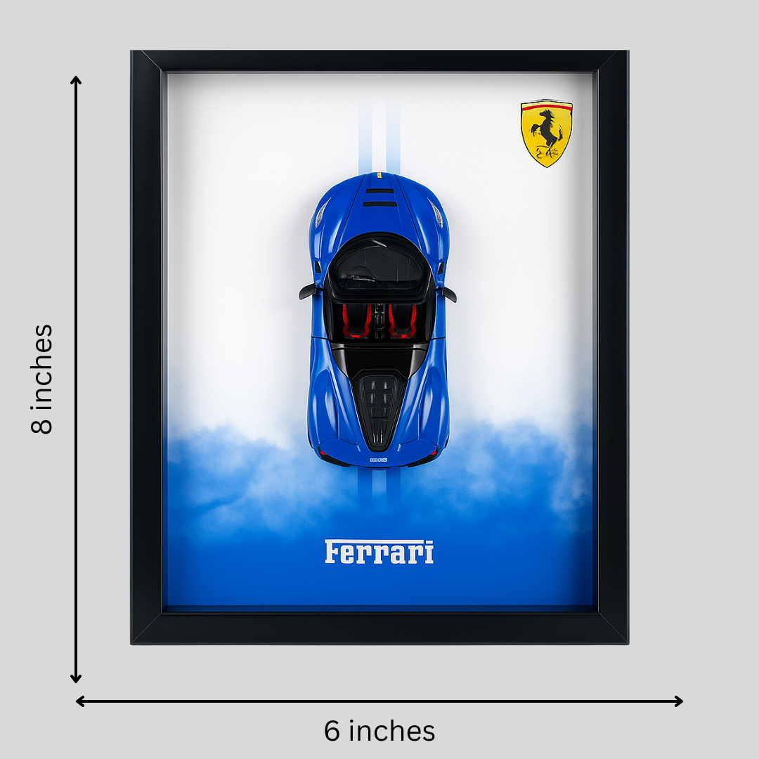 Luxury Ferrari Blue Diecast Car Frame – 3D Wall Art