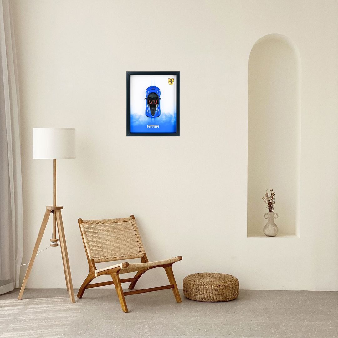 Luxury Ferrari Blue Diecast Car Frame – 3D Wall Art