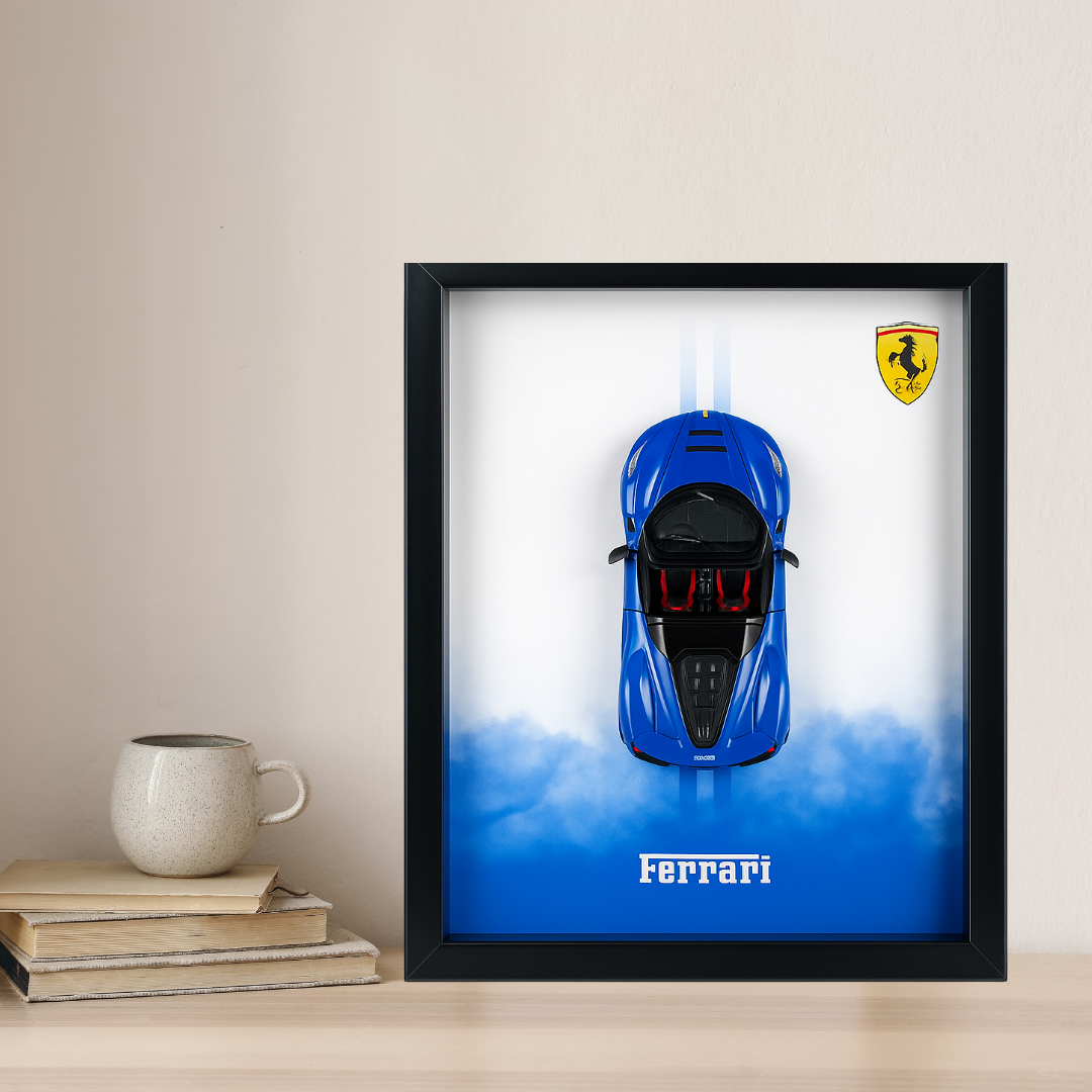 Luxury Ferrari Blue Diecast Car Frame – 3D Wall Art