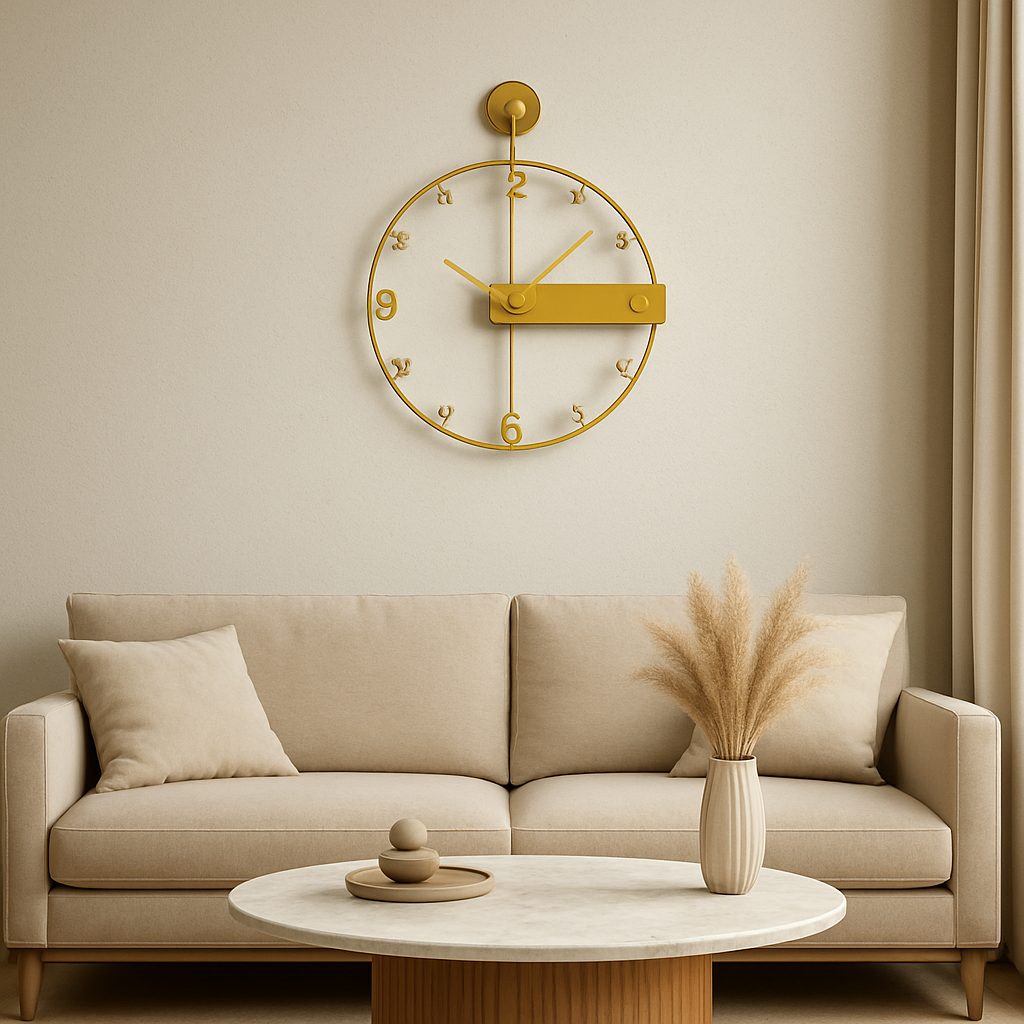 Minimalist Gold Wall Clock – Modern Open-Frame Crystal Accent Clock for Living Room, Office & Bedroom