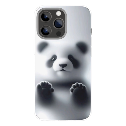 Cute Panda Frosted Glass Effect Phone Case – Premium Metal Back Cover with Soft Blur Aesthetic Design, Shockproof Slim Protective Case for All Smartphone Models
