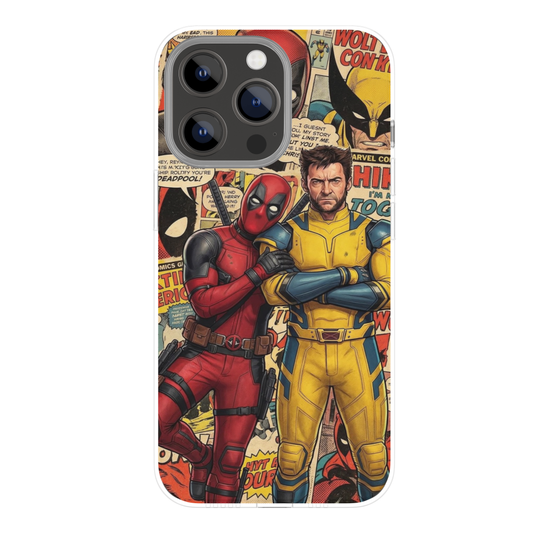 Premium Metal Mobile Back Cover – Deadpool & Wolverine Comic Art Design | High-Gloss Finish | Slim Easy Fit | Scratch & Impact Resistant Luxury Case