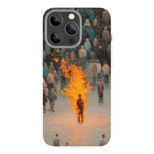 Abstract Fire Art Phone Case – Burning Silhouette Aesthetic Premium Metal Back Cover, Artistic Oil-Paint Style Design, Shockproof Slim Protective Case Compatible with All Smartphone Models