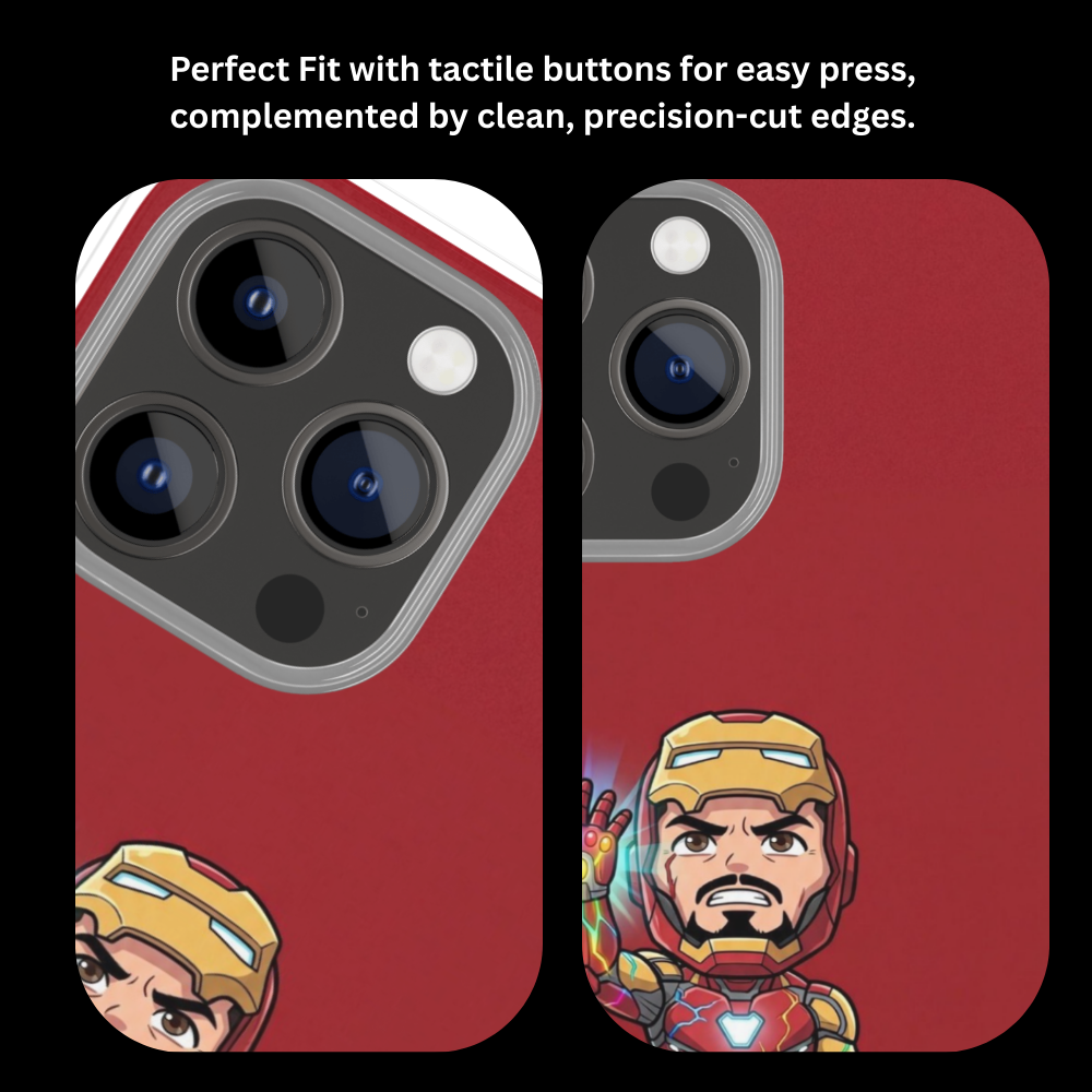 Premium Metal Mobile Back Cover – Iron Man Chibi Infinity Gauntlet Design | High-Gloss Finish | Slim Easy Fit | Scratch & Impact Resistant Luxury Case