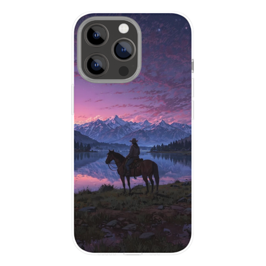 Western Cowboy Sunset Phone Case – Lone Rider Horse Mountain Landscape Art Cover, Wild Frontier Aesthetic Premium Shockproof Back Case Compatible with All Smartphone Models