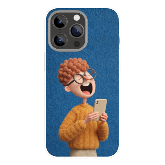 Cute Cartoon Boy Aesthetic Phone Case – Laughing Character Illustration HD Print Slim Protective Back Cover | Designer Case Compatible with All Smartphone Models