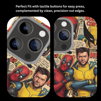 Premium Metal Mobile Back Cover – Deadpool & Wolverine Comic Art Design | High-Gloss Finish | Slim Easy Fit | Scratch & Impact Resistant Luxury Case