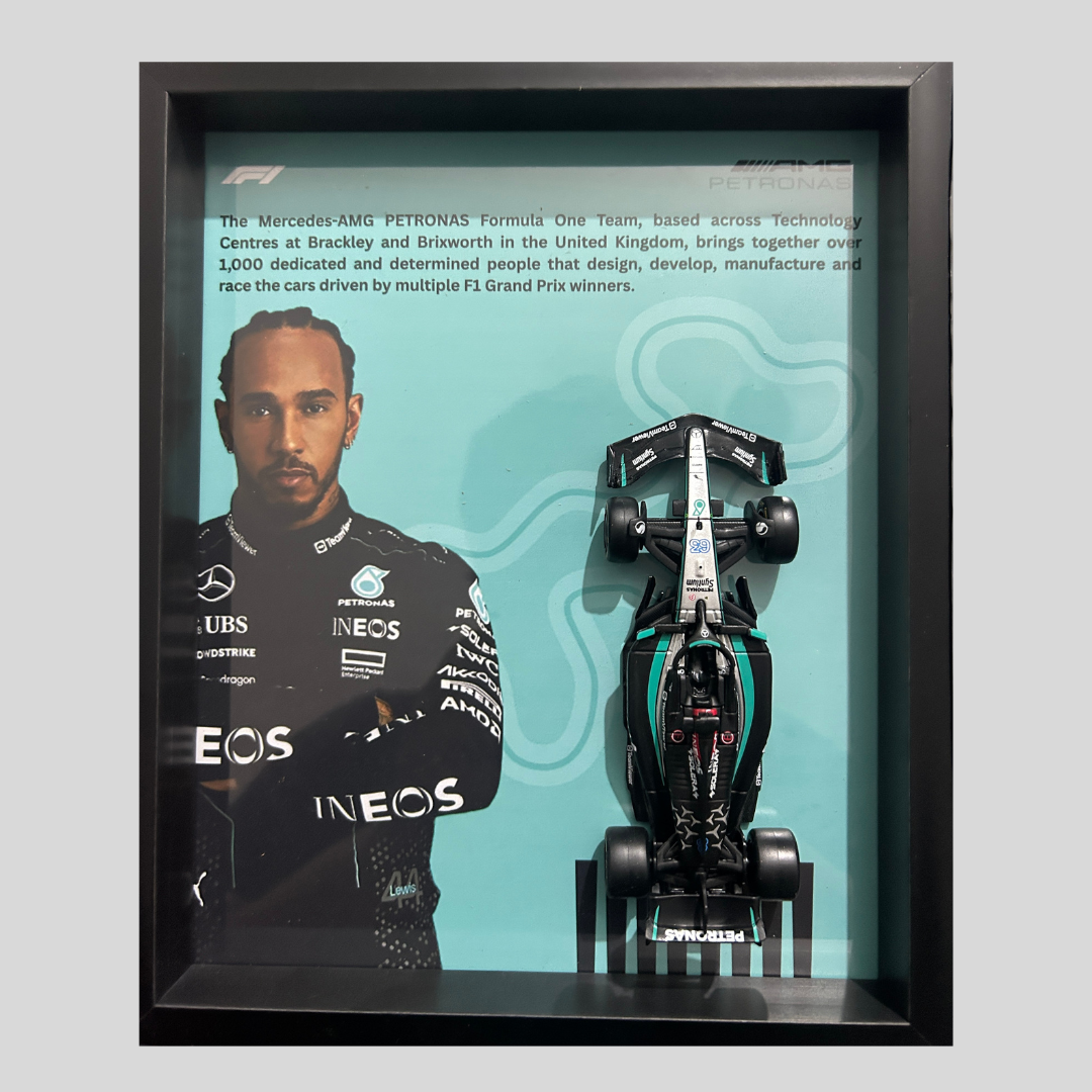 Lewis Hamilton with Bburagos F1 AMG Petronas Diecast Car Frame 1:43  – 3D Wall Art