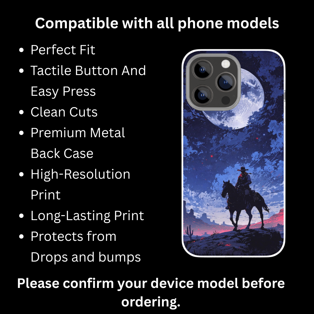 Premium Metal Mobile Back Cover – Red Dead Redemption 2 Moonlit Cowboy Design | High-Gloss Finish | Slim Easy Fit | Scratch & Impact Resistant Luxury Case