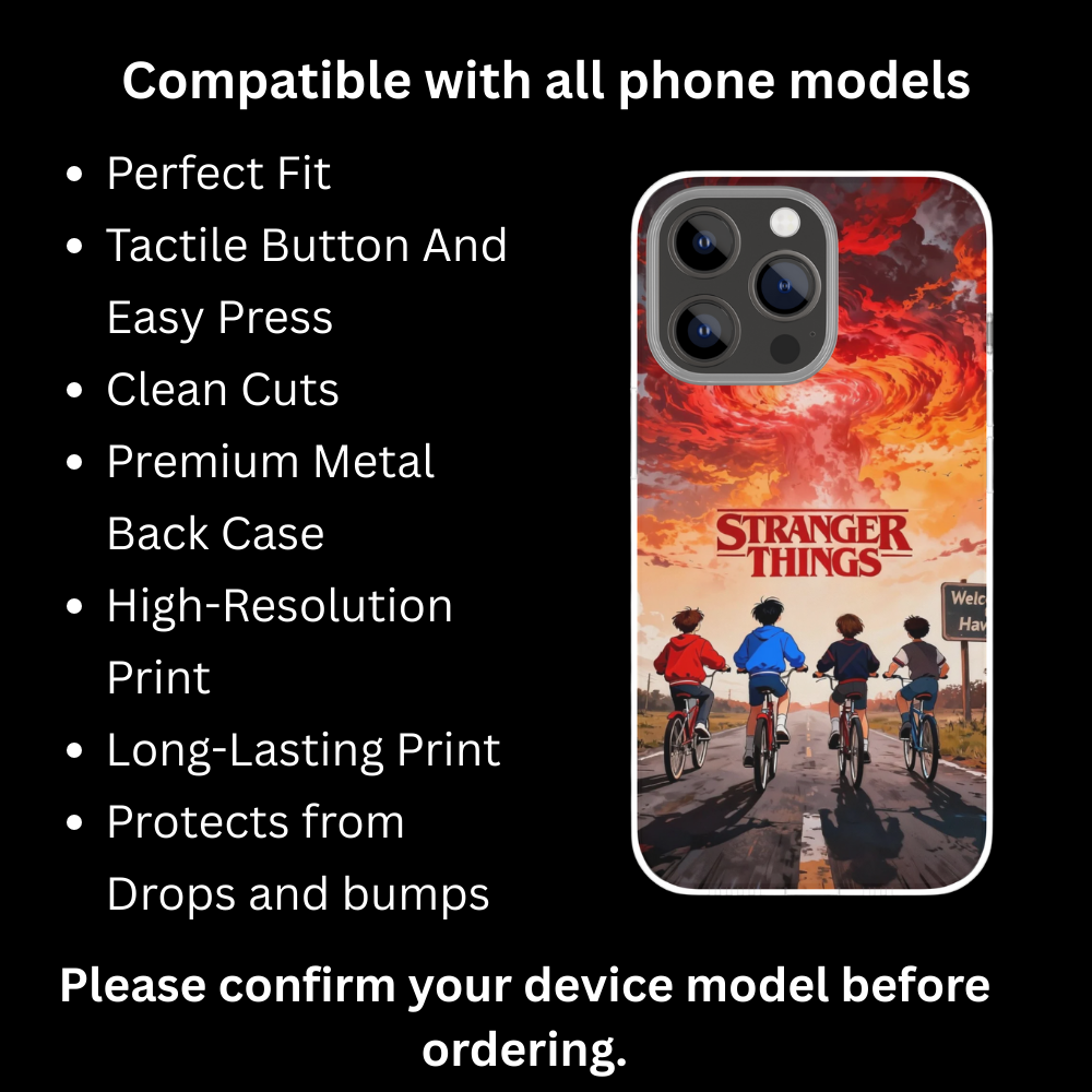 Premium Metal Mobile Back Cover – Stranger Things Upside Down Adventure Design | High-Gloss Finish | Slim Easy Fit | Scratch & Impact Resistant Luxury Case