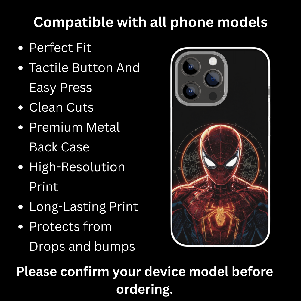 Sp!derm@n Superhero Phone Case | Glowing Tech Armor Illustration Design | Premium Metal Back Cover | Compatible with All Mobile Phones