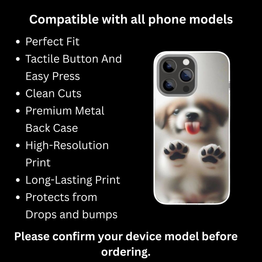 Cute Puppy Frosted Glass Effect Phone Case – Premium Metal Back Cover with Soft Blur Dog Design, Shockproof Slim Protective Case for All Smartphone Models