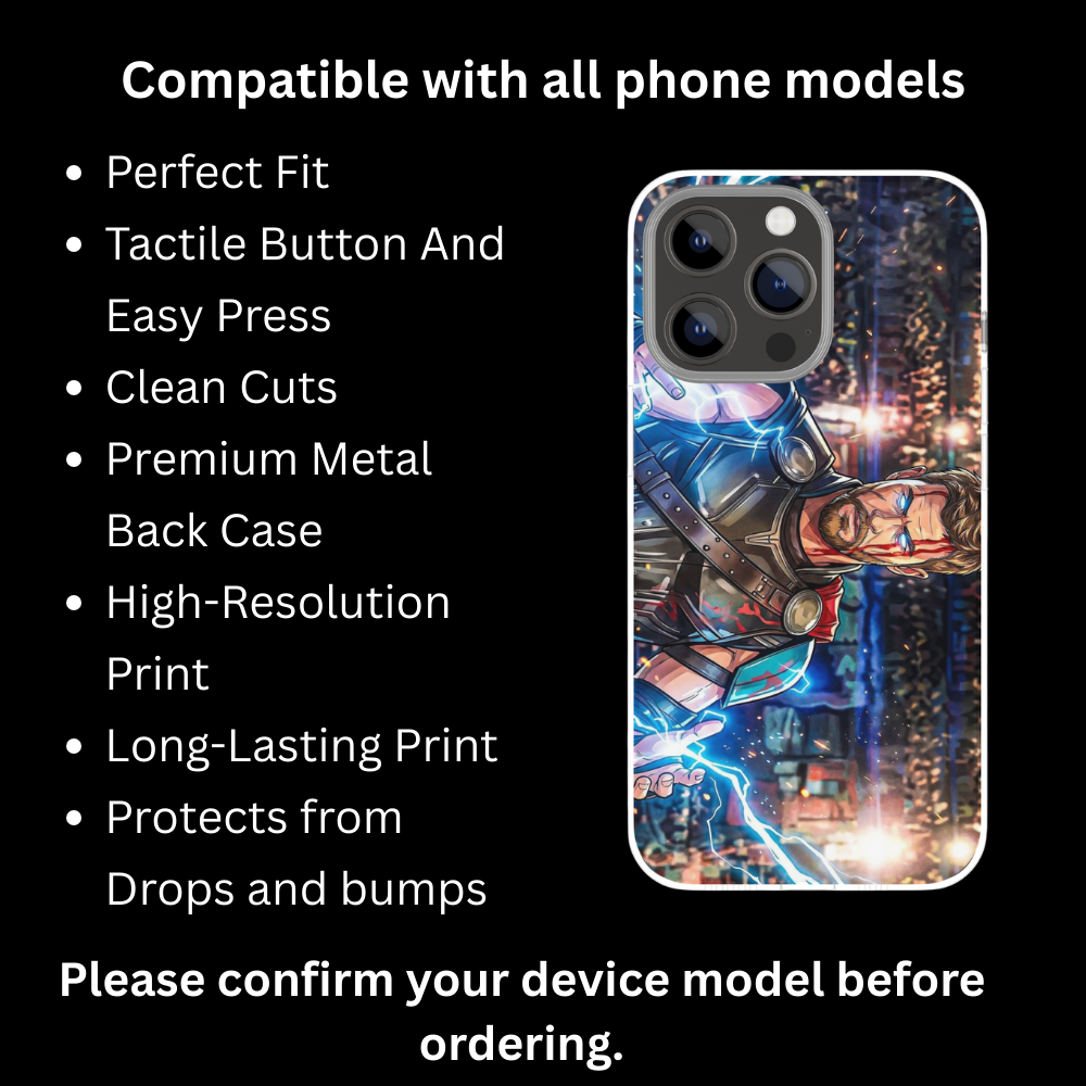 Premium Metal Mobile Back Cover – Thor God of Thunder Design | High-Gloss Finish | Slim Easy Fit | Scratch & Impact Resistant Luxury Case