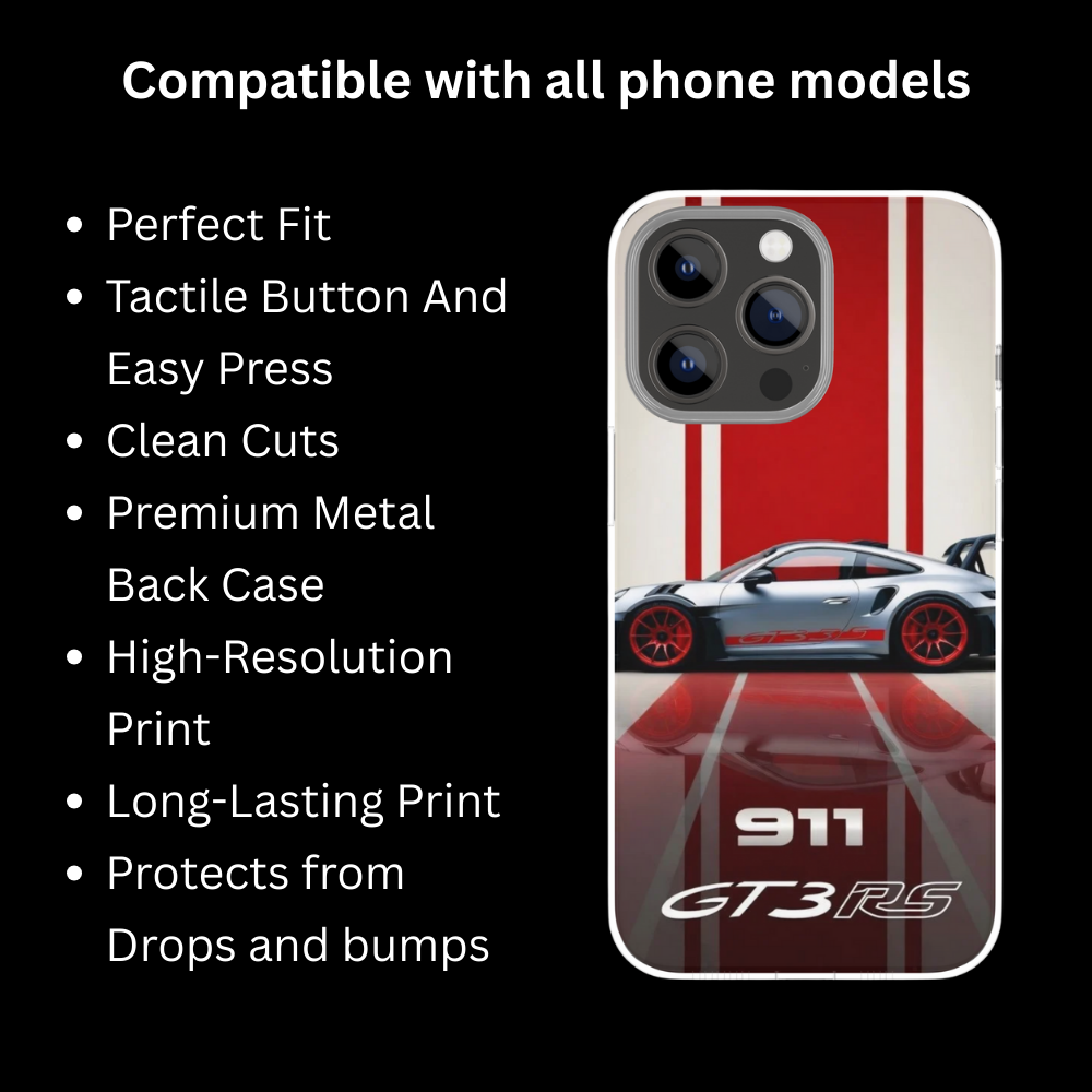 Premium Metal Mobile Back Cover – Porsche 911 GT3 RS Design | High-Gloss Finish | Slim & Easy Fit | Scratch & Impact Resistant Luxury Case