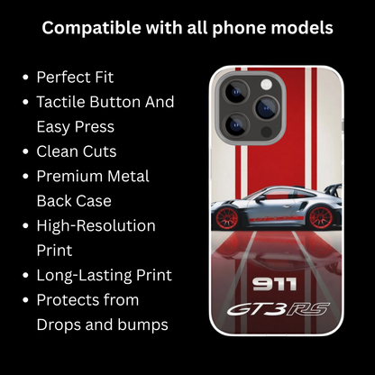 Premium Metal Mobile Back Cover – Porsche 911 GT3 RS Design | High-Gloss Finish | Slim & Easy Fit | Scratch & Impact Resistant Luxury Case