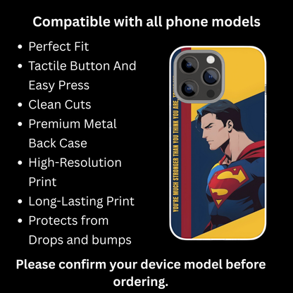 Premium Metal Mobile Back Cover – Superman Iconic Strength Design | High-Gloss Finish | Slim Easy Fit | Scratch & Impact Resistant Luxury Case