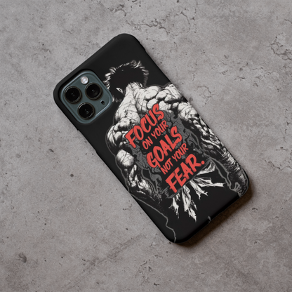 Motivational Quote Phone Case | “Focus on Your Goals Not Your Fear” Gym Aesthetic Design | Premium Metal Back Cover | Compatible with All Mobile Phones