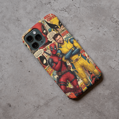 Premium Metal Mobile Back Cover – Deadpool & Wolverine Comic Art Design | High-Gloss Finish | Slim Easy Fit | Scratch & Impact Resistant Luxury Case