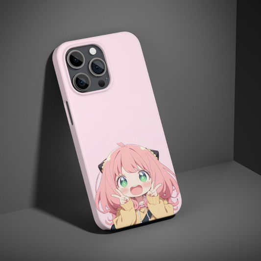 Cute Anime Girl Phone Case Featuring Anya Forger| Pastel Chibi Illustration Back Cover | Premium Gloss Finish | Compatibility: Universal (All Mobile Phones)