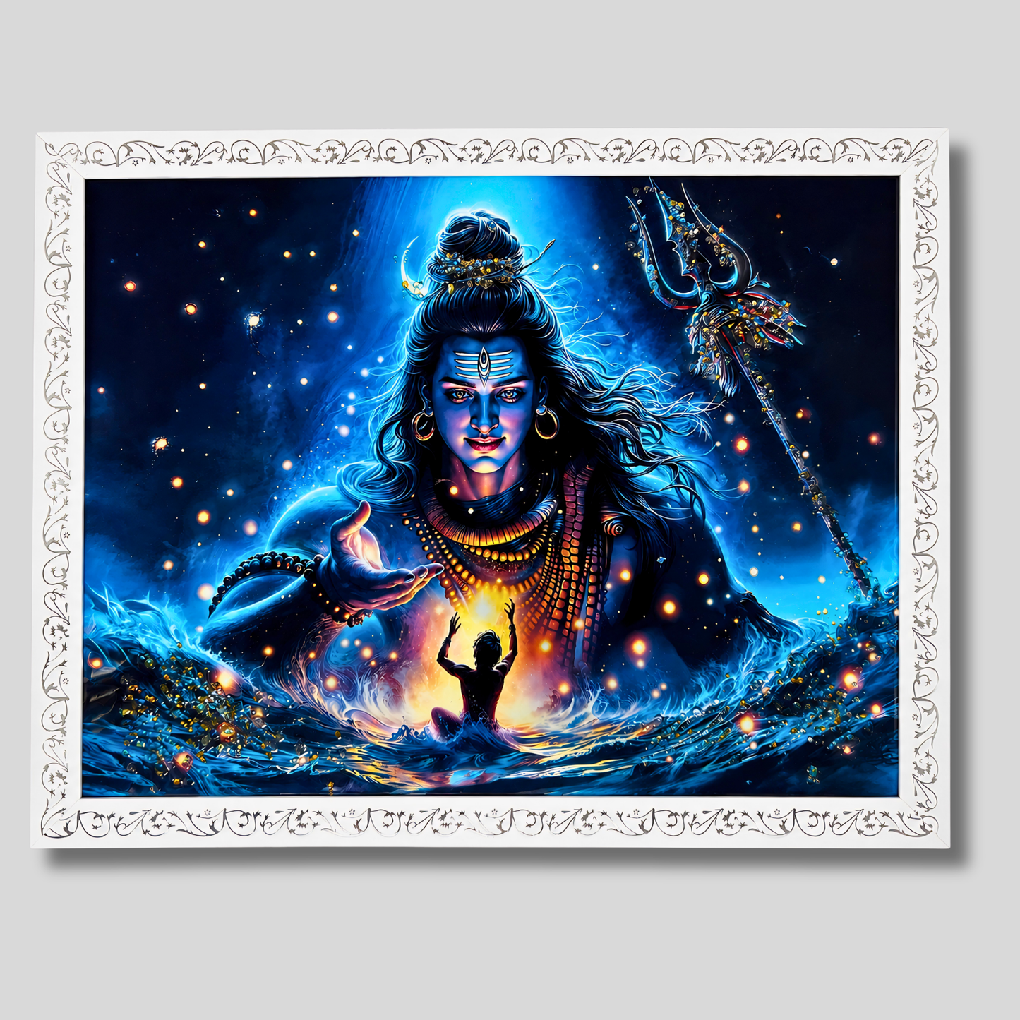 Shiv Wall Painting with Resin Crystal Work 18x24 Inch | Premium Framed Spiritual Wall Art for Home Decoration | HD Divine Artwork for Living Room Bedroom Temple Office | Modern Home Décor Gift Item