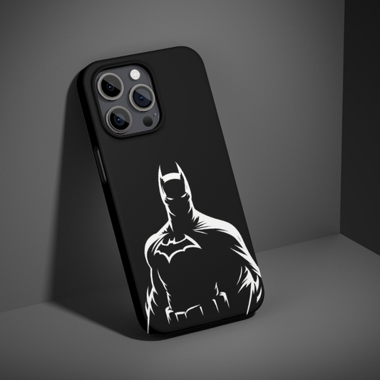 Batm@n Shadow Silhouette Phone Case | Dark Knight Inspired Minimal Black Design | Premium Metal Back Cover | Compatible with All Mobile Phones
