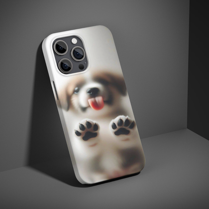 Cute Puppy Frosted Glass Effect Phone Case – Premium Metal Back Cover with Soft Blur Dog Design, Shockproof Slim Protective Case for All Smartphone Models
