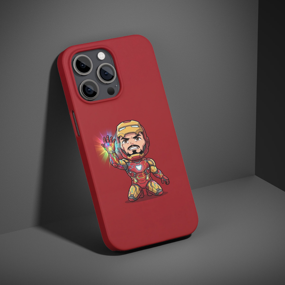 Premium Metal Mobile Back Cover – Iron Man Chibi Infinity Gauntlet Design | High-Gloss Finish | Slim Easy Fit | Scratch & Impact Resistant Luxury Case